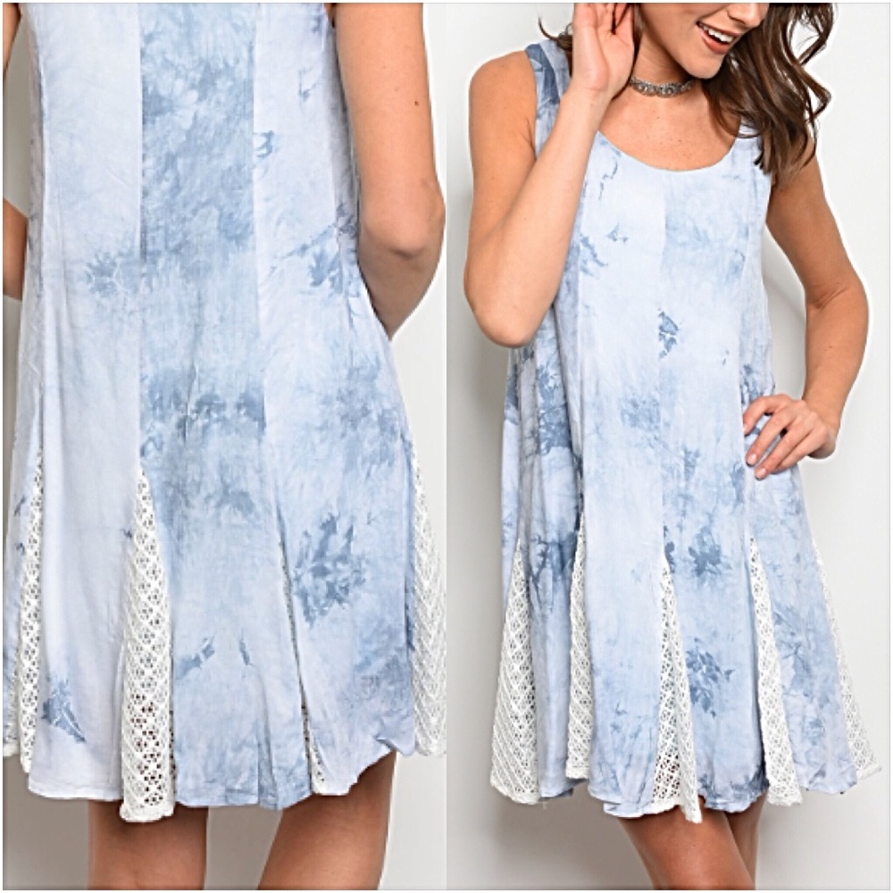 Lace Tie Dye Flowy Shift Dress SL - Picture 2 of 6